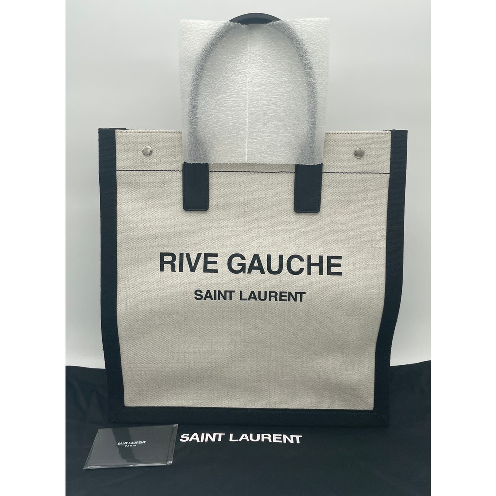 $1890 NEW SAINT LAURENT YSL SUMMER LINEN CANVAS RIVE GAUCHE TOTE BAG - Picture 6 of 16